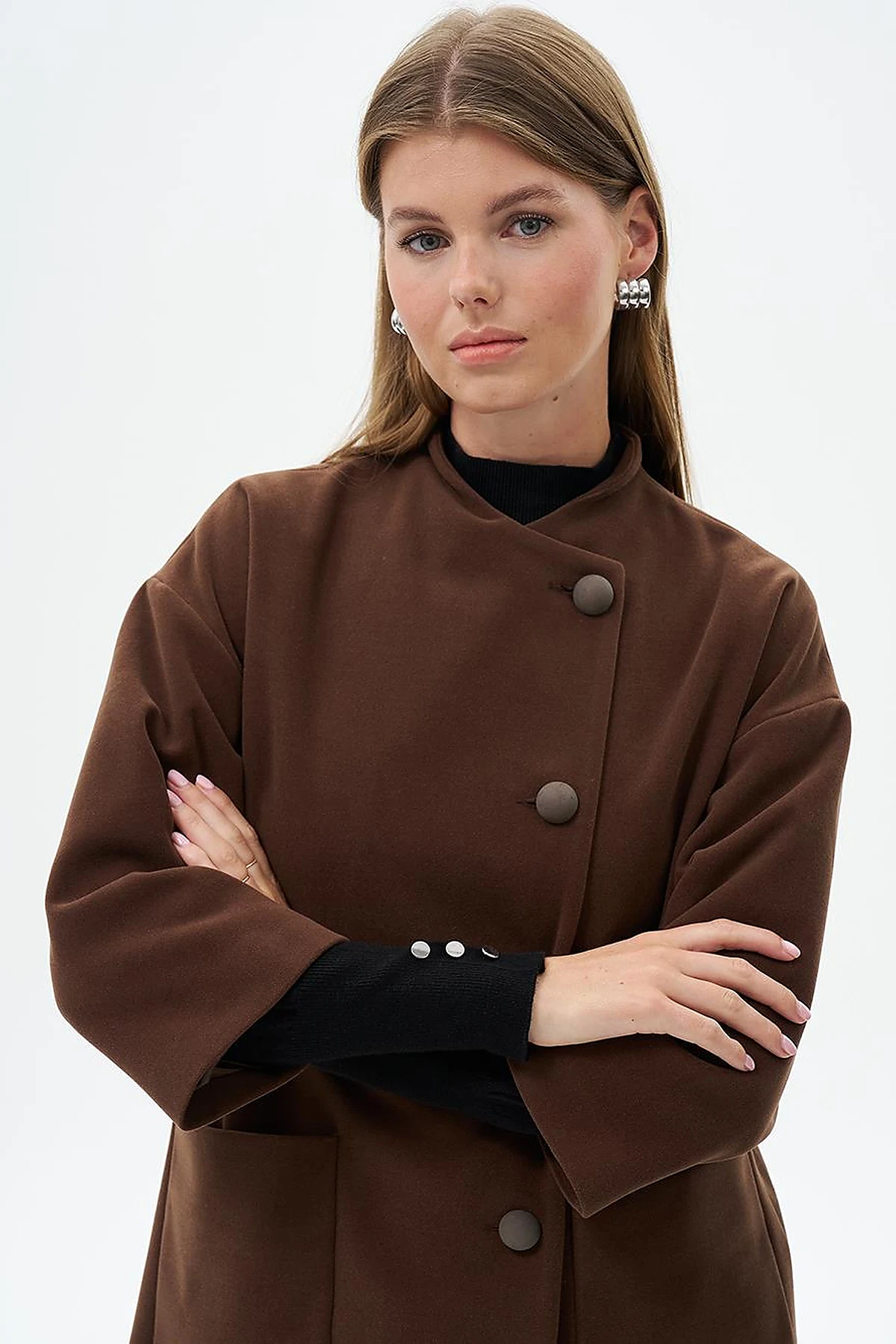 Three Quarter Sleeve Cashmere Coat Coffee