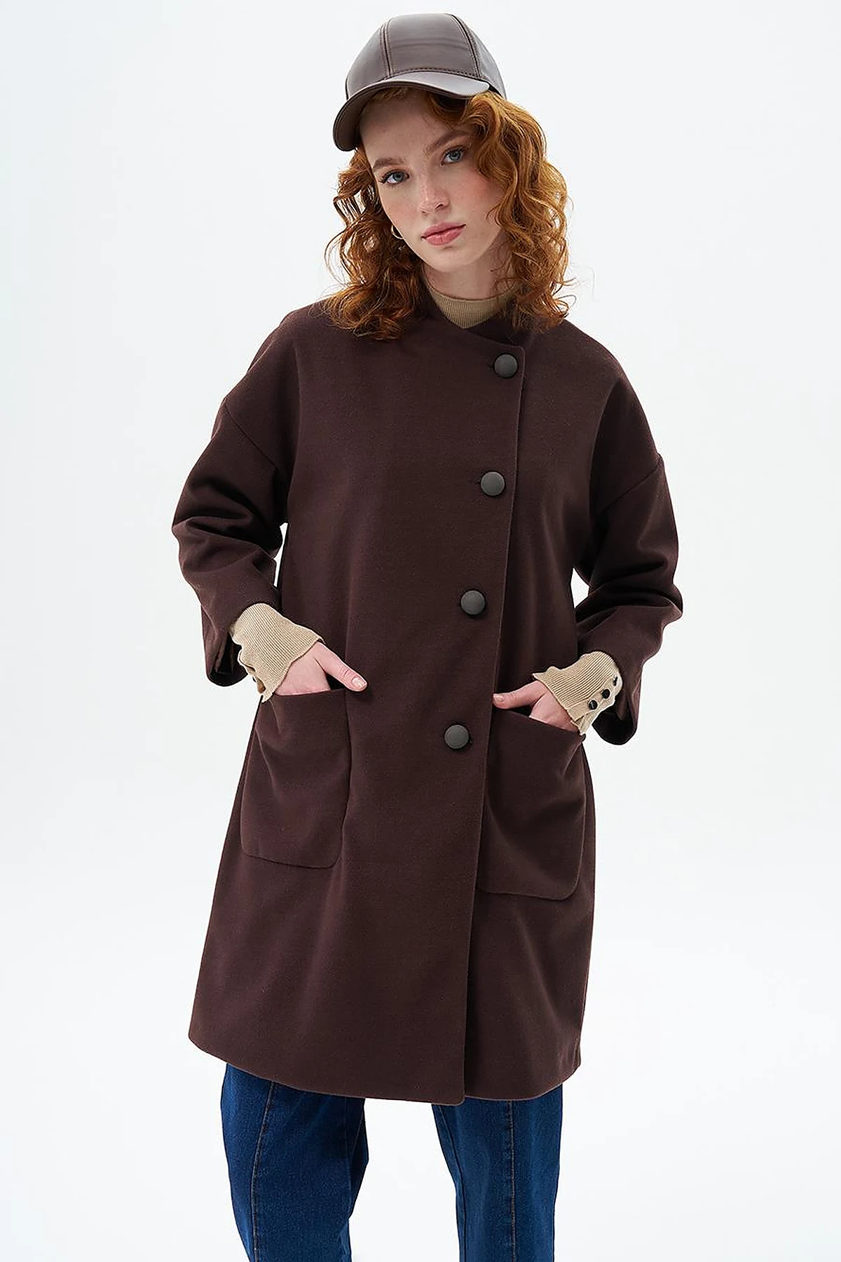Three Quarter Sleeve Cashmere Coat Dark Coffee