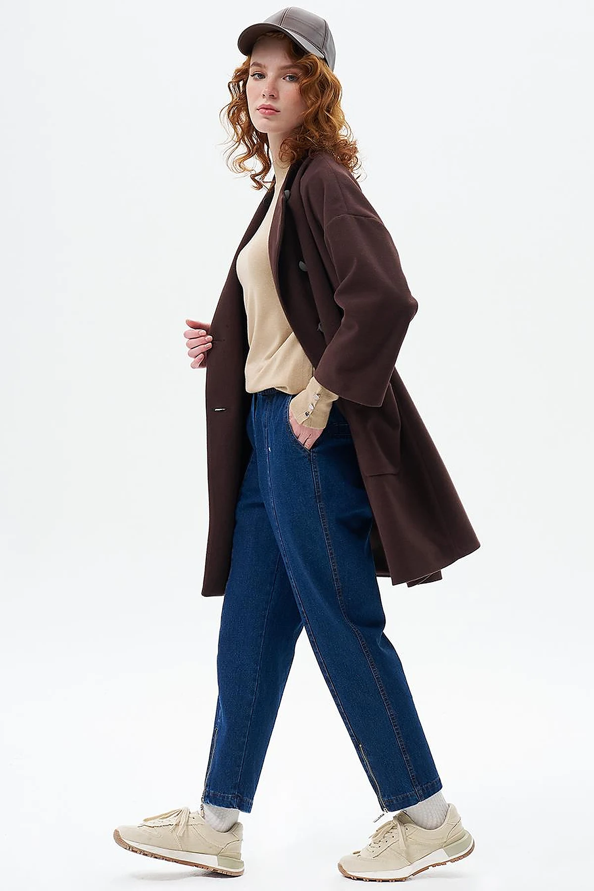 Three Quarter Sleeve Cashmere Coat Dark Coffee