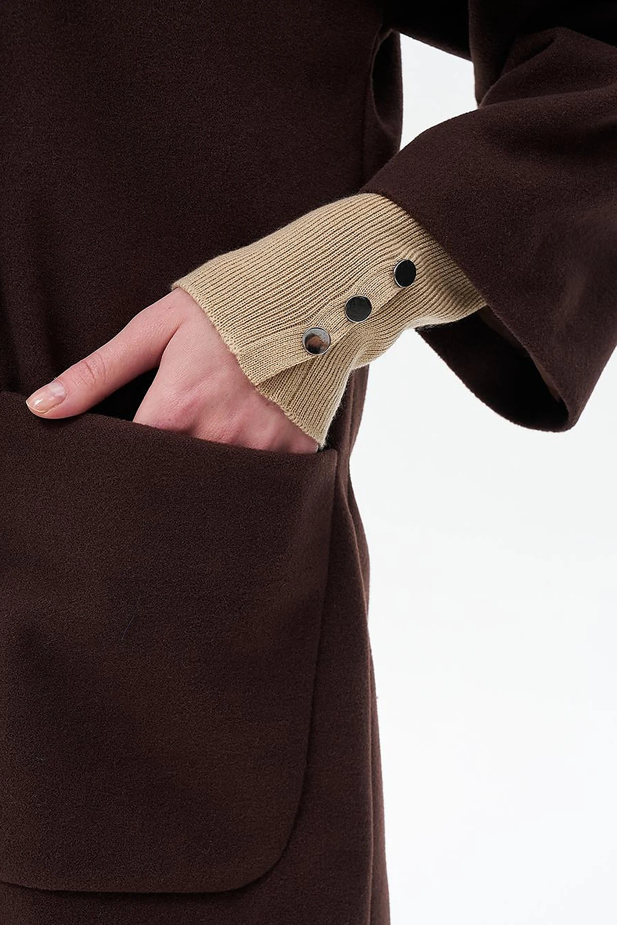 Three Quarter Sleeve Cashmere Coat Dark Coffee