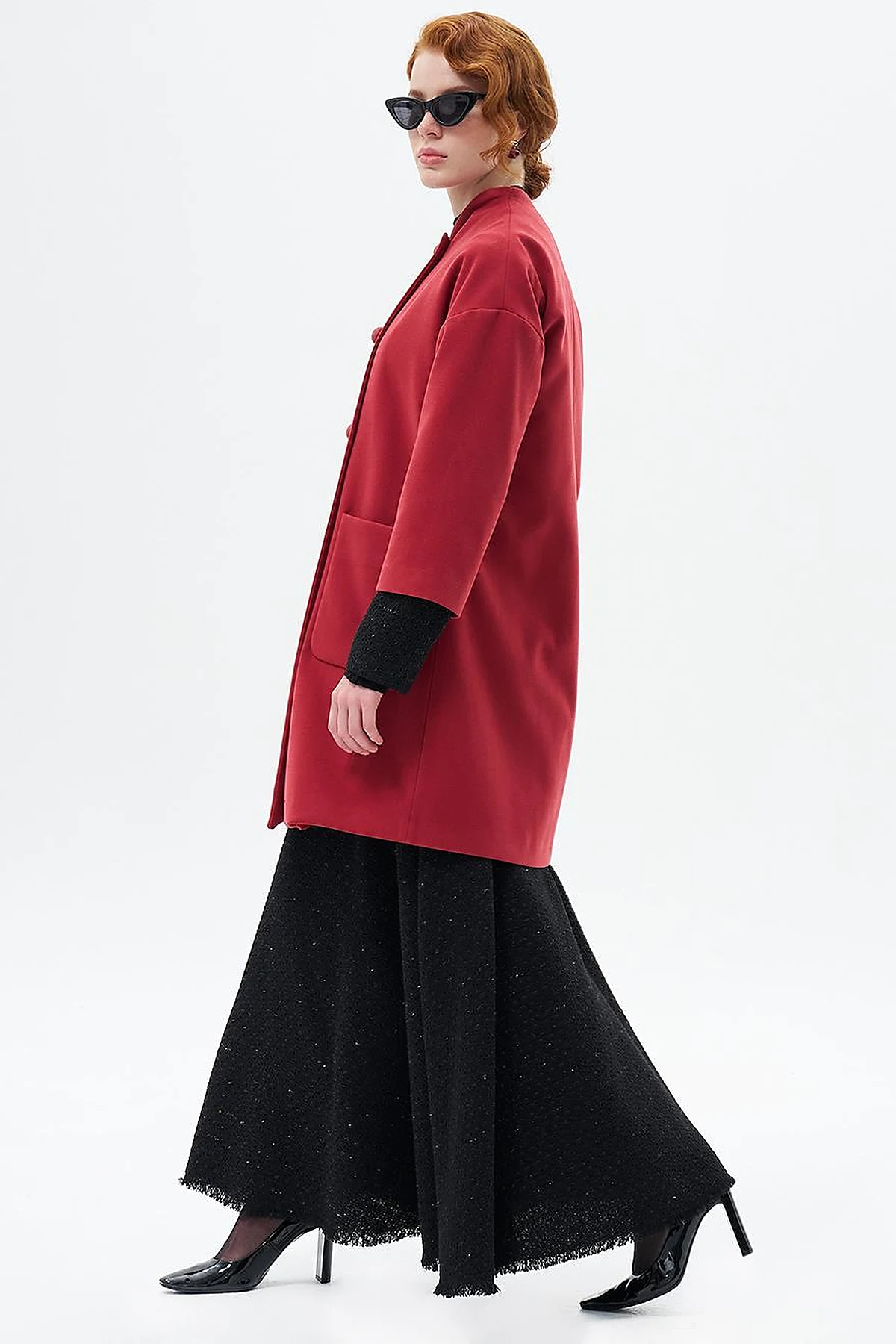 Three Quarter Sleeve Cashmere Coat Pomegranate Flower