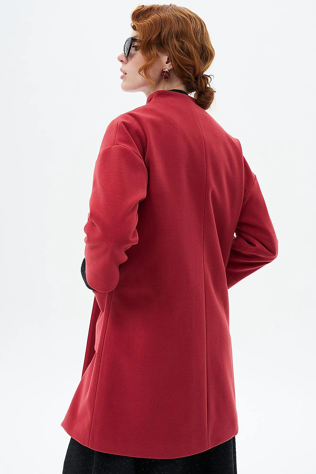Three Quarter Sleeve Cashmere Coat Pomegranate Flower