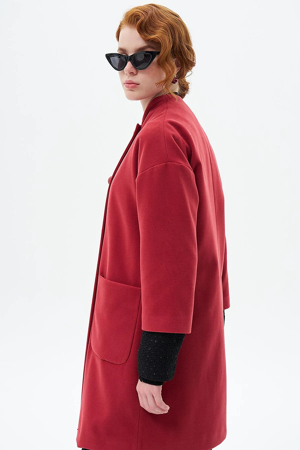 Three Quarter Sleeve Cashmere Coat Pomegranate Flower