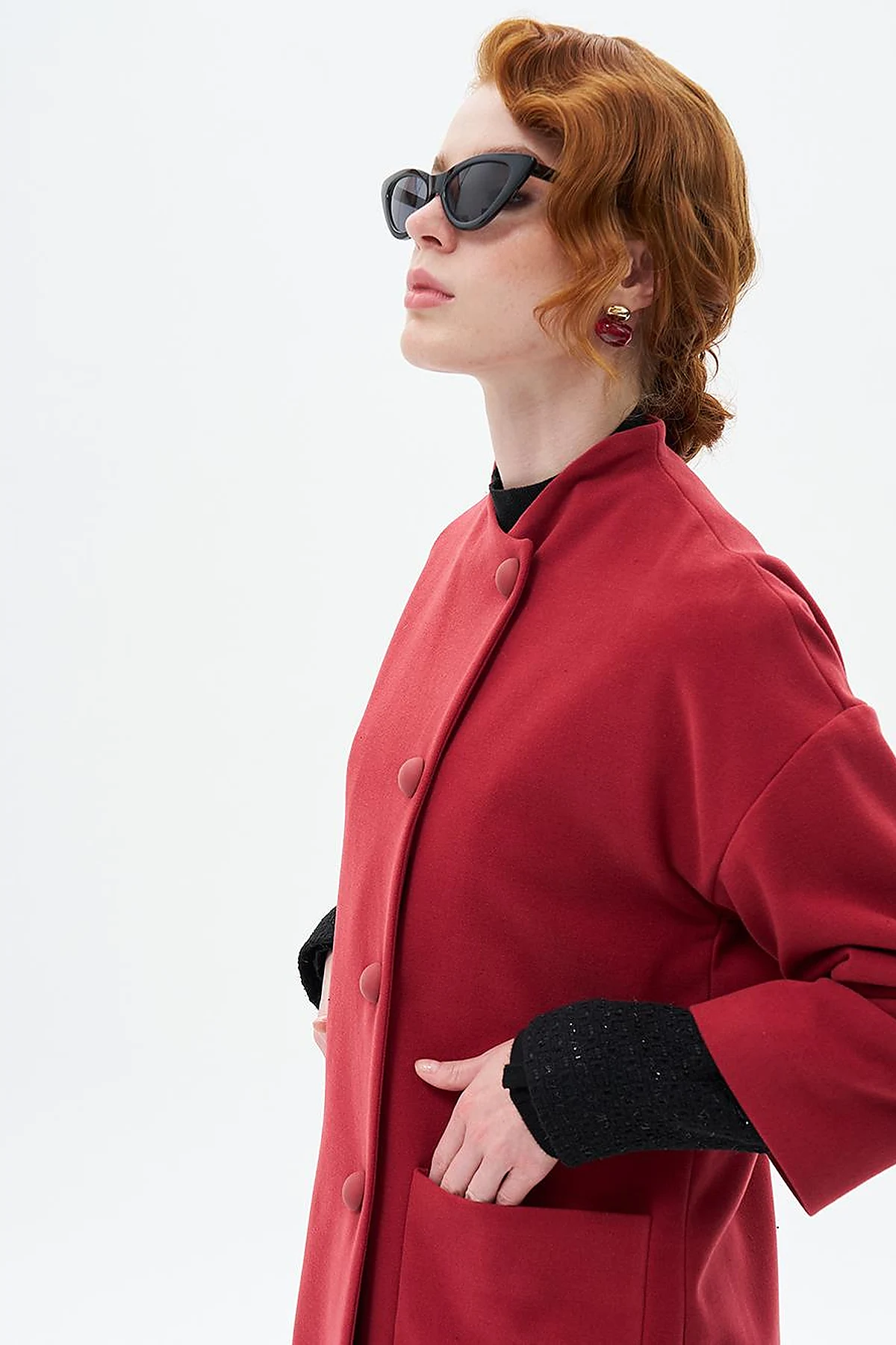 Three Quarter Sleeve Cashmere Coat Pomegranate Flower