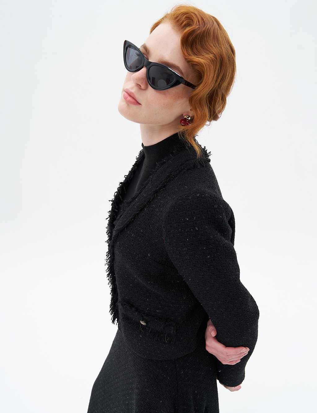 Jacket Skirt Double Tweed Suit Black