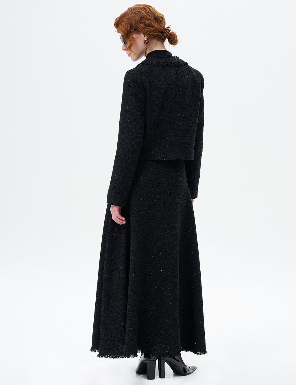 Jacket Skirt Double Tweed Suit Black