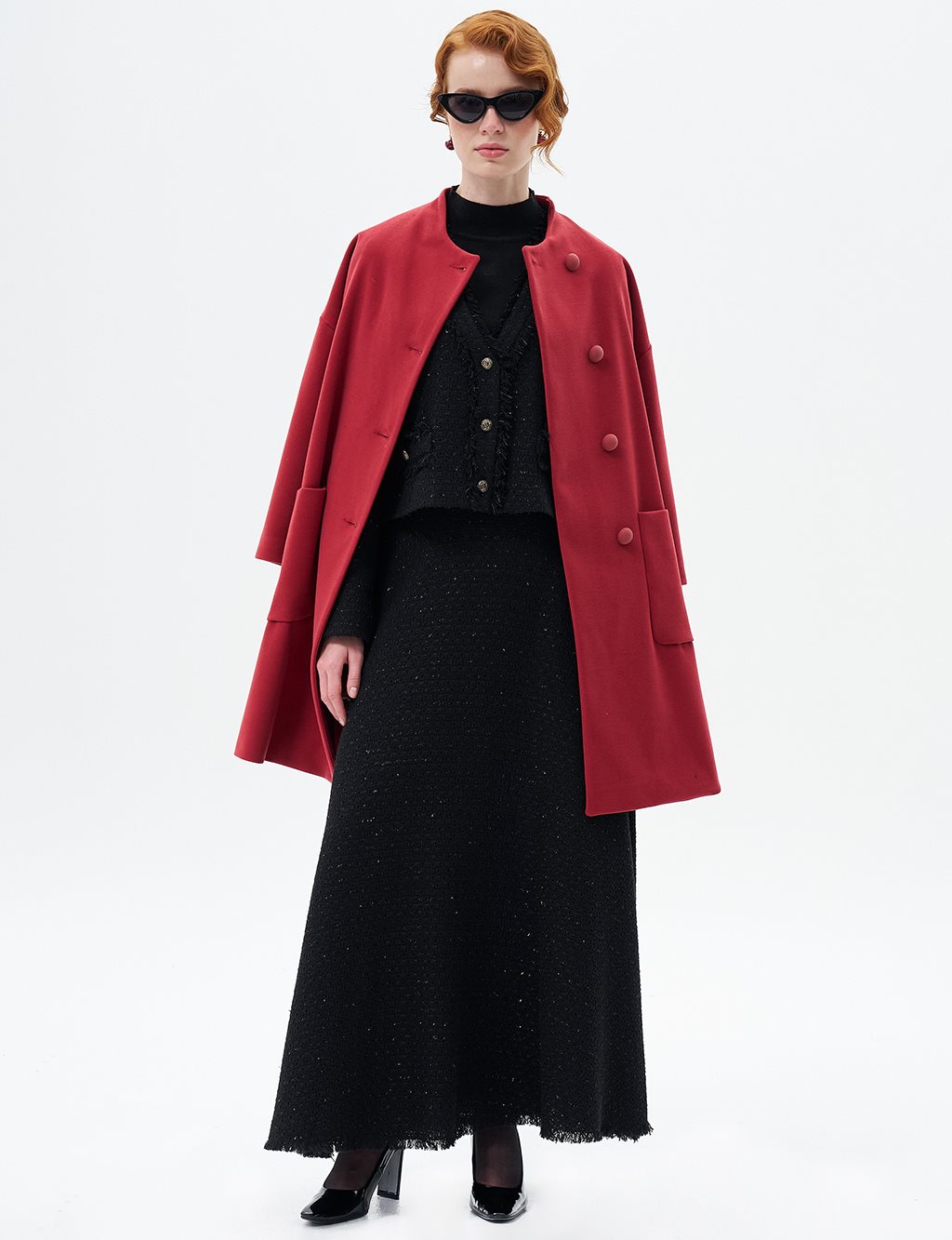 Jacket Skirt Double Tweed Suit Black