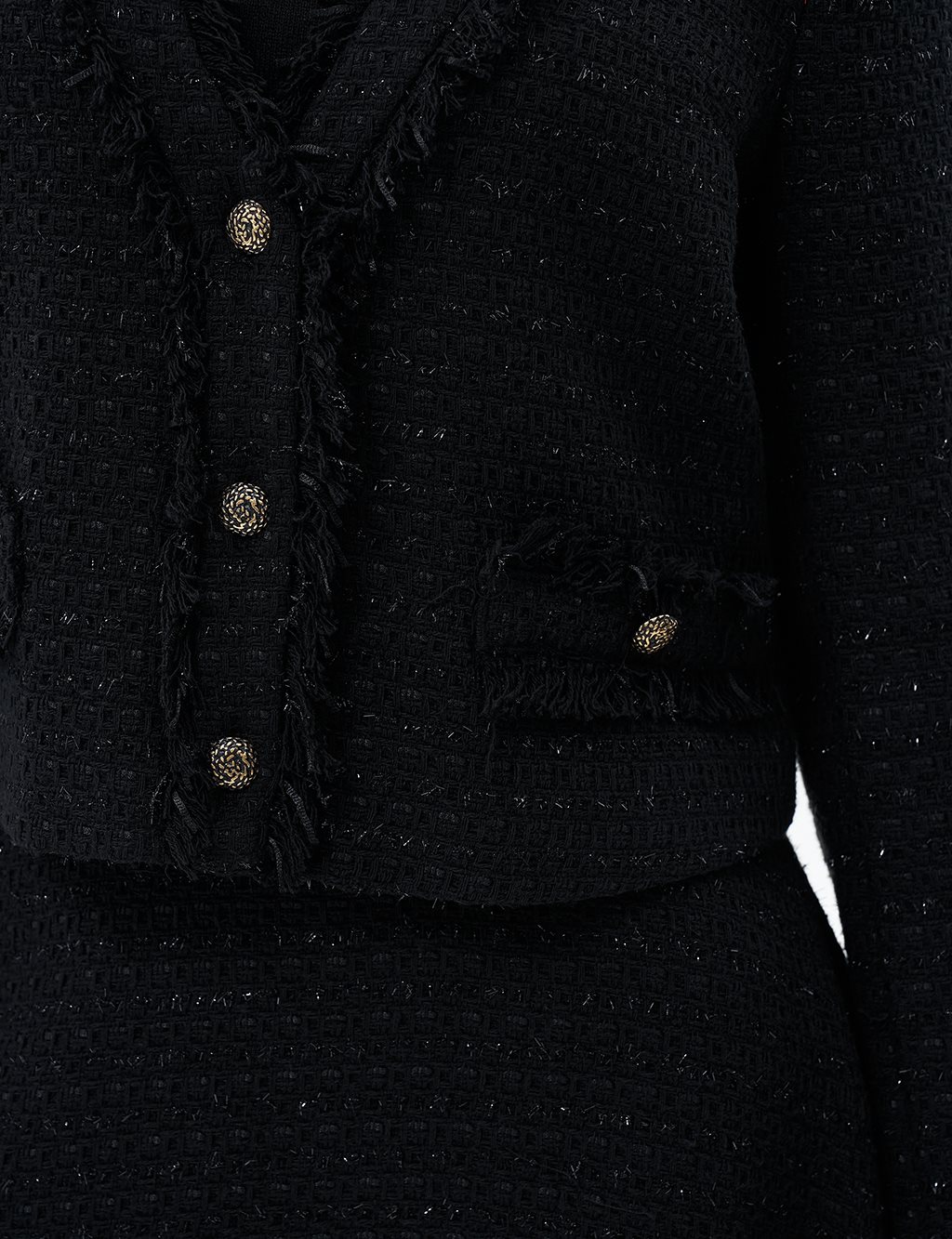Jacket Skirt Double Tweed Suit Black