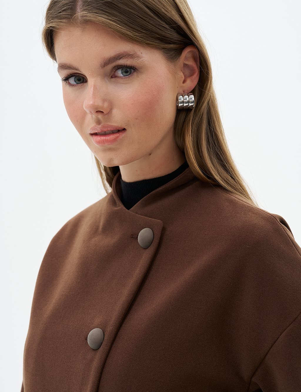 Three Quarter Sleeve Cashmere Coat Coffee