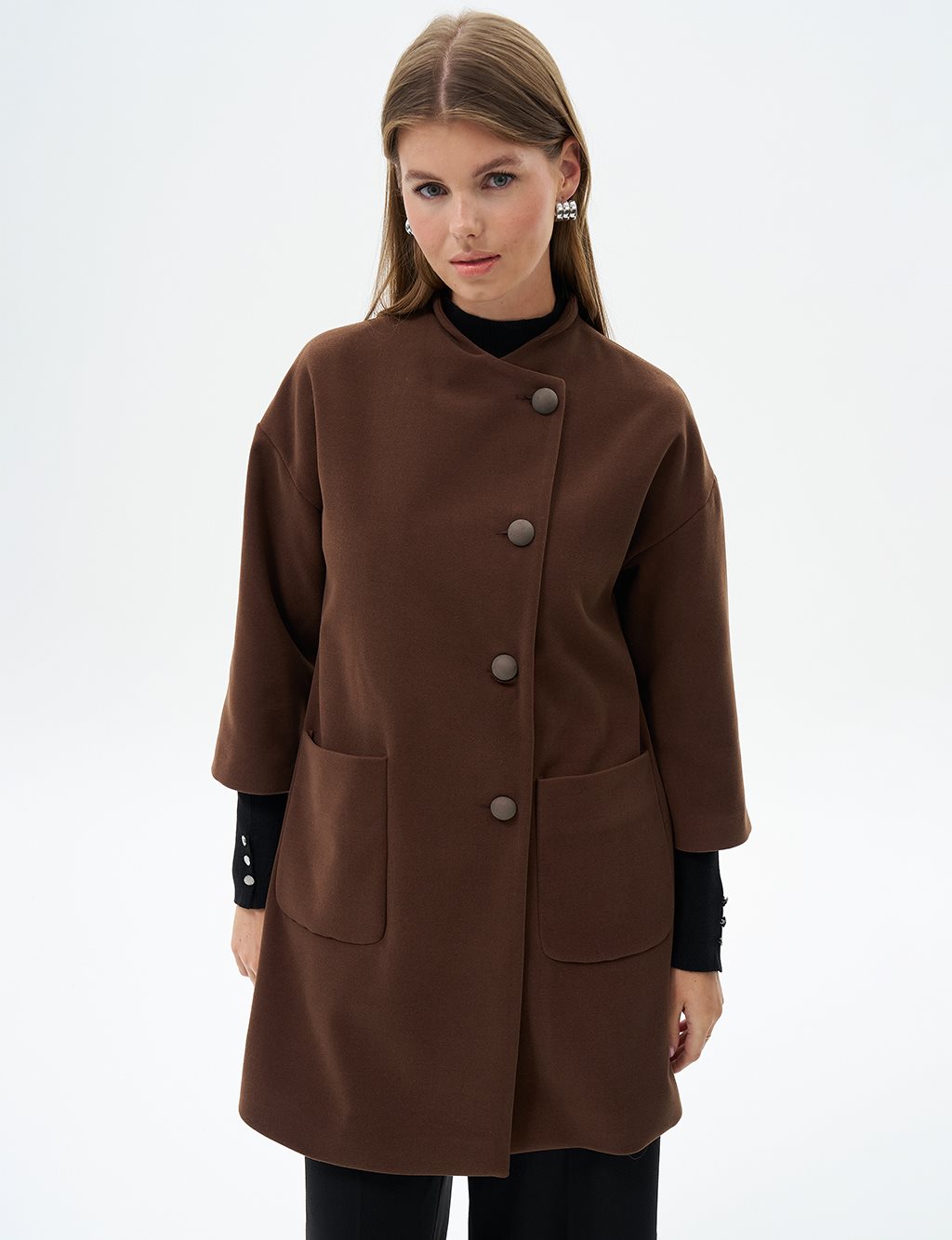 Three Quarter Sleeve Cashmere Coat Coffee