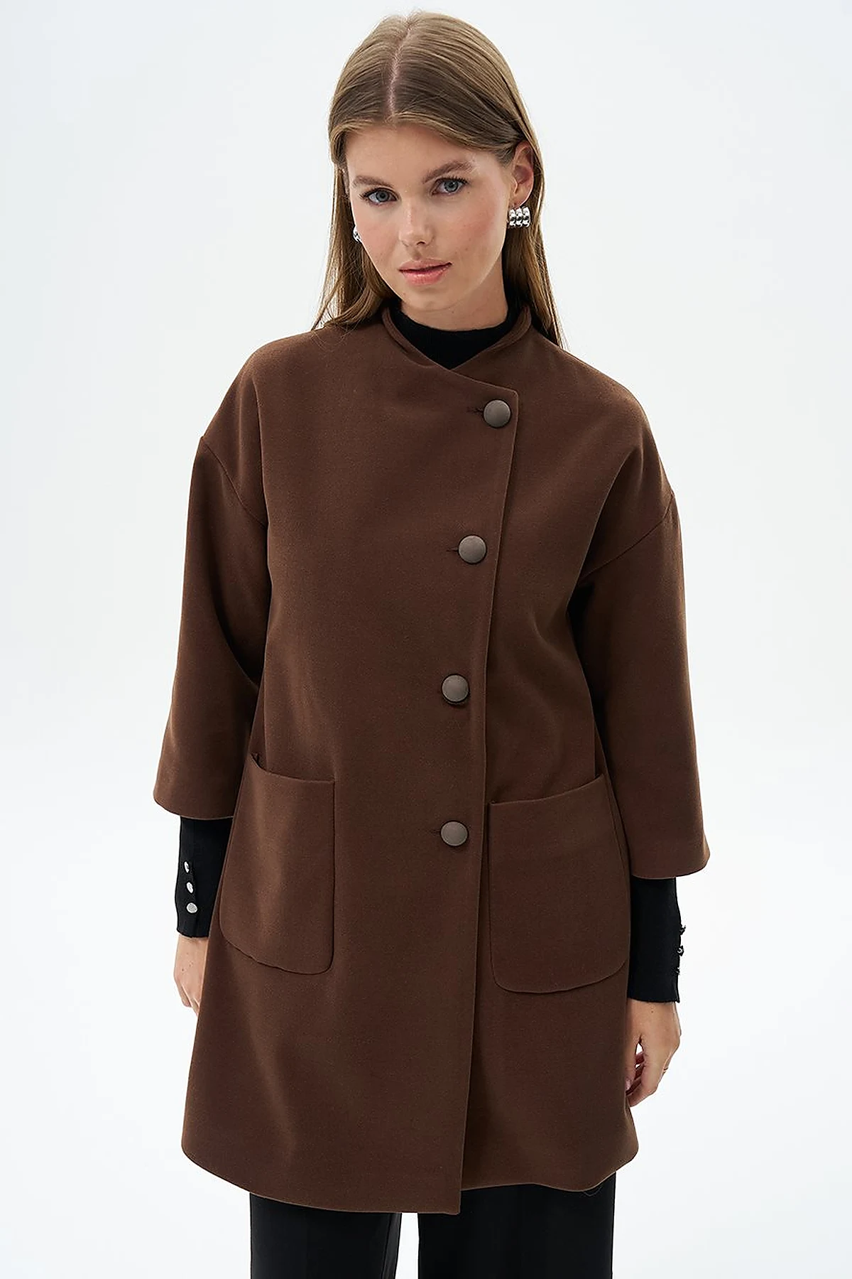 Three Quarter Sleeve Cashmere Coat Coffee