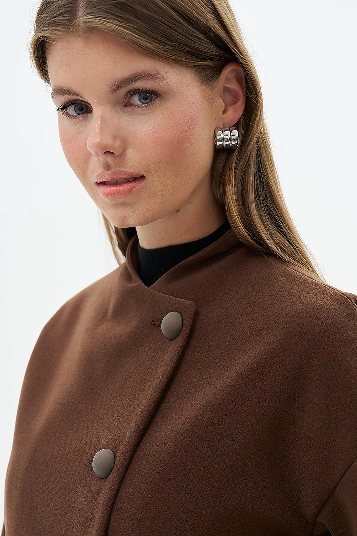 Three Quarter Sleeve Cashmere Coat Coffee