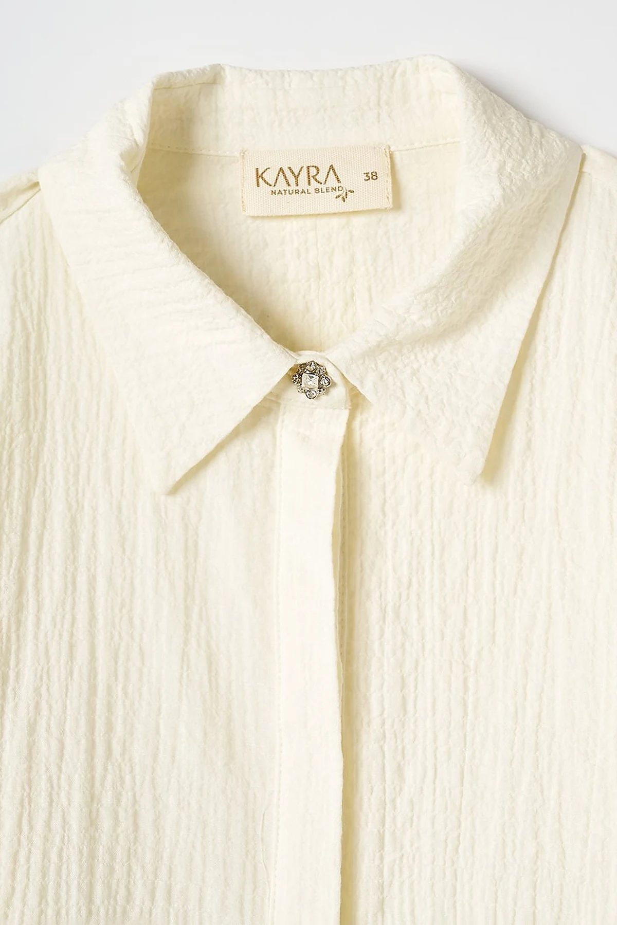 Stone Detailed Embossed Blouse Ecru