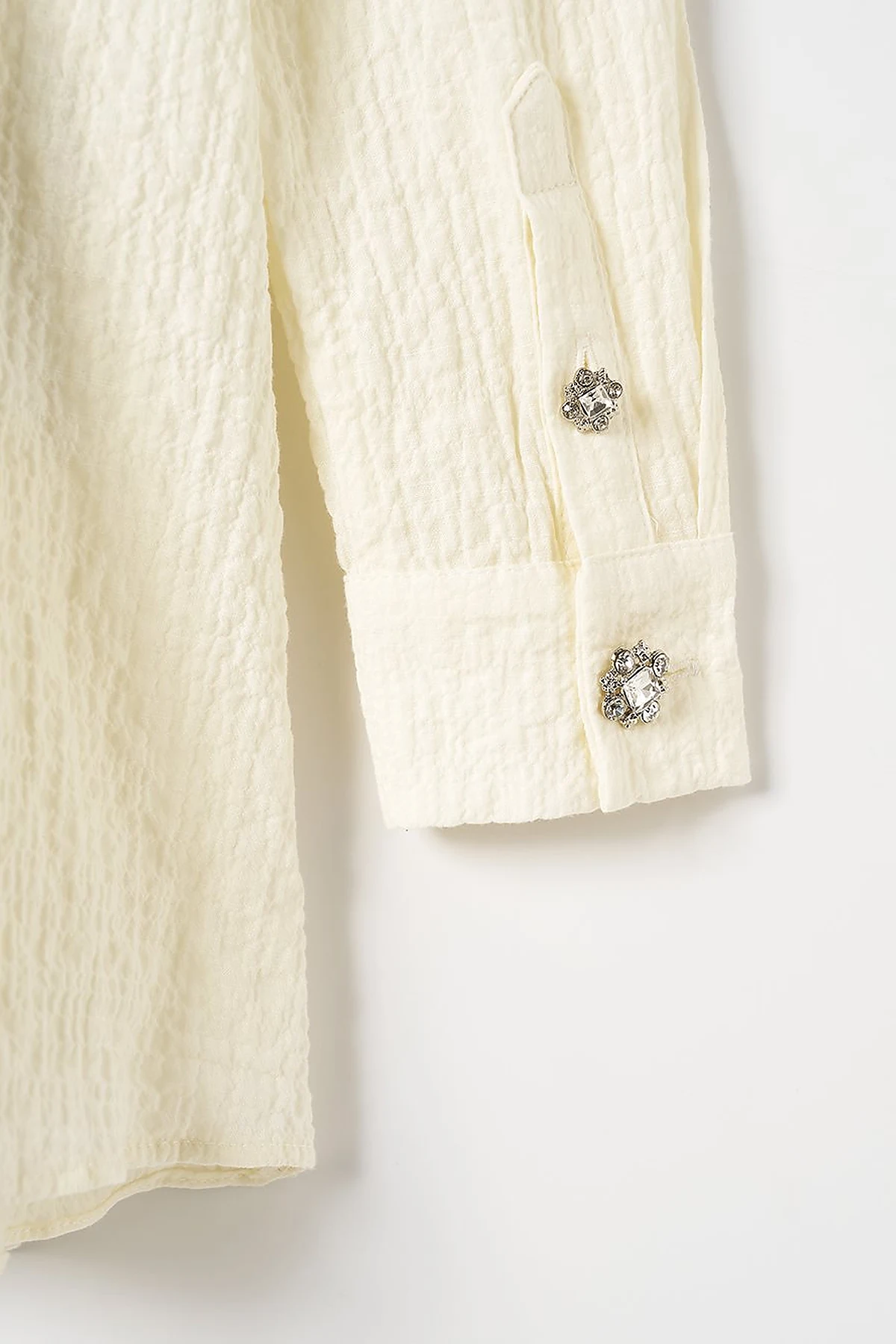 Stone Detailed Embossed Blouse Ecru