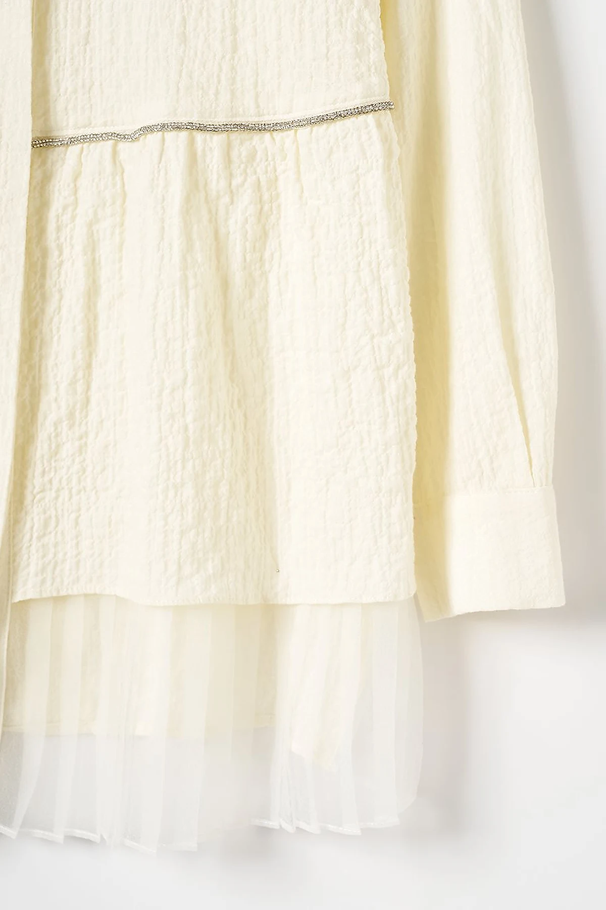 Stone Detailed Embossed Blouse Ecru