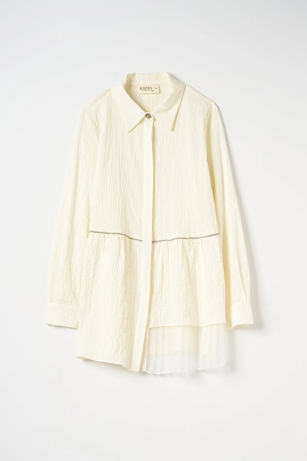 Stone Detailed Embossed Blouse Ecru