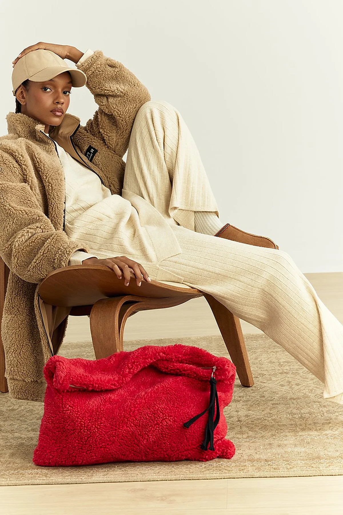 Reversible Faux Fur Coat in Beige