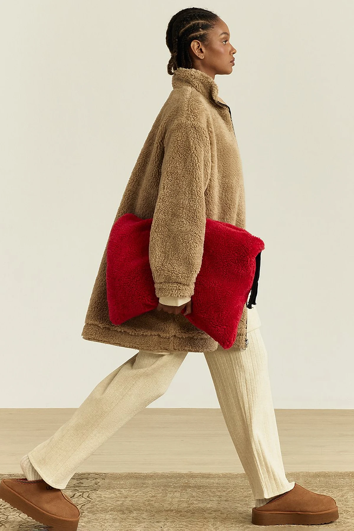 Reversible Faux Fur Coat in Beige