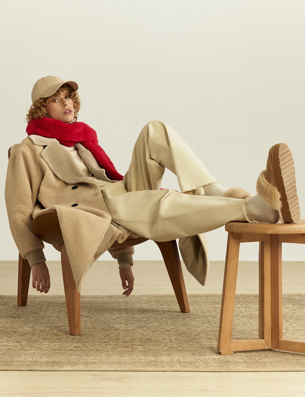 Velvet Garnished Plush Coat Cream