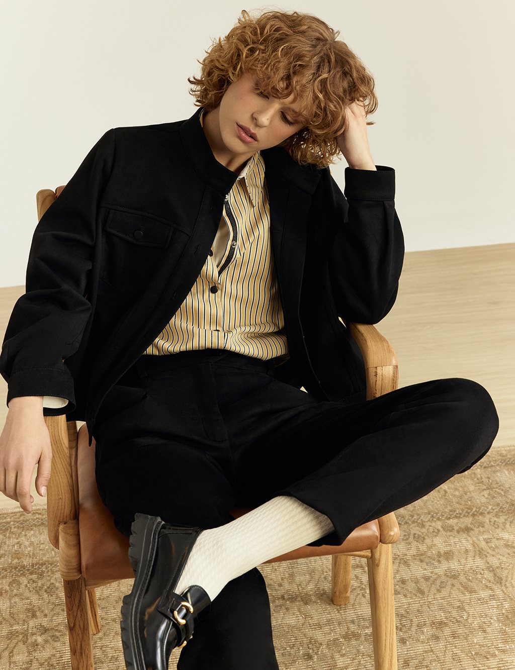 Snap-Button Shirt-Detail Poplin Tunic Yellow