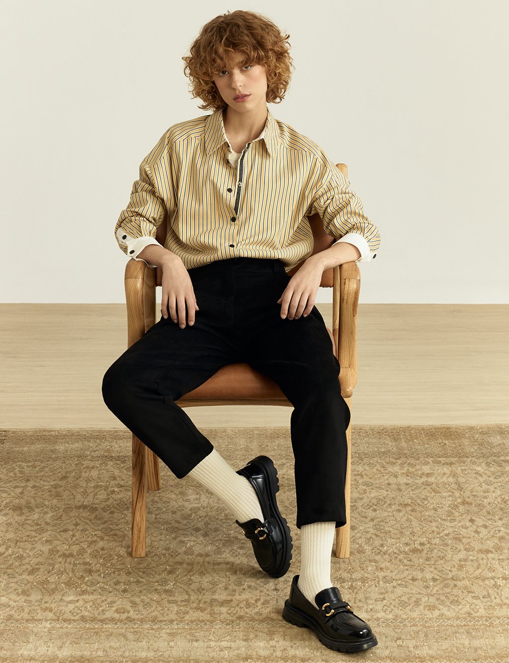Snap-Button Shirt-Detail Poplin Tunic Yellow