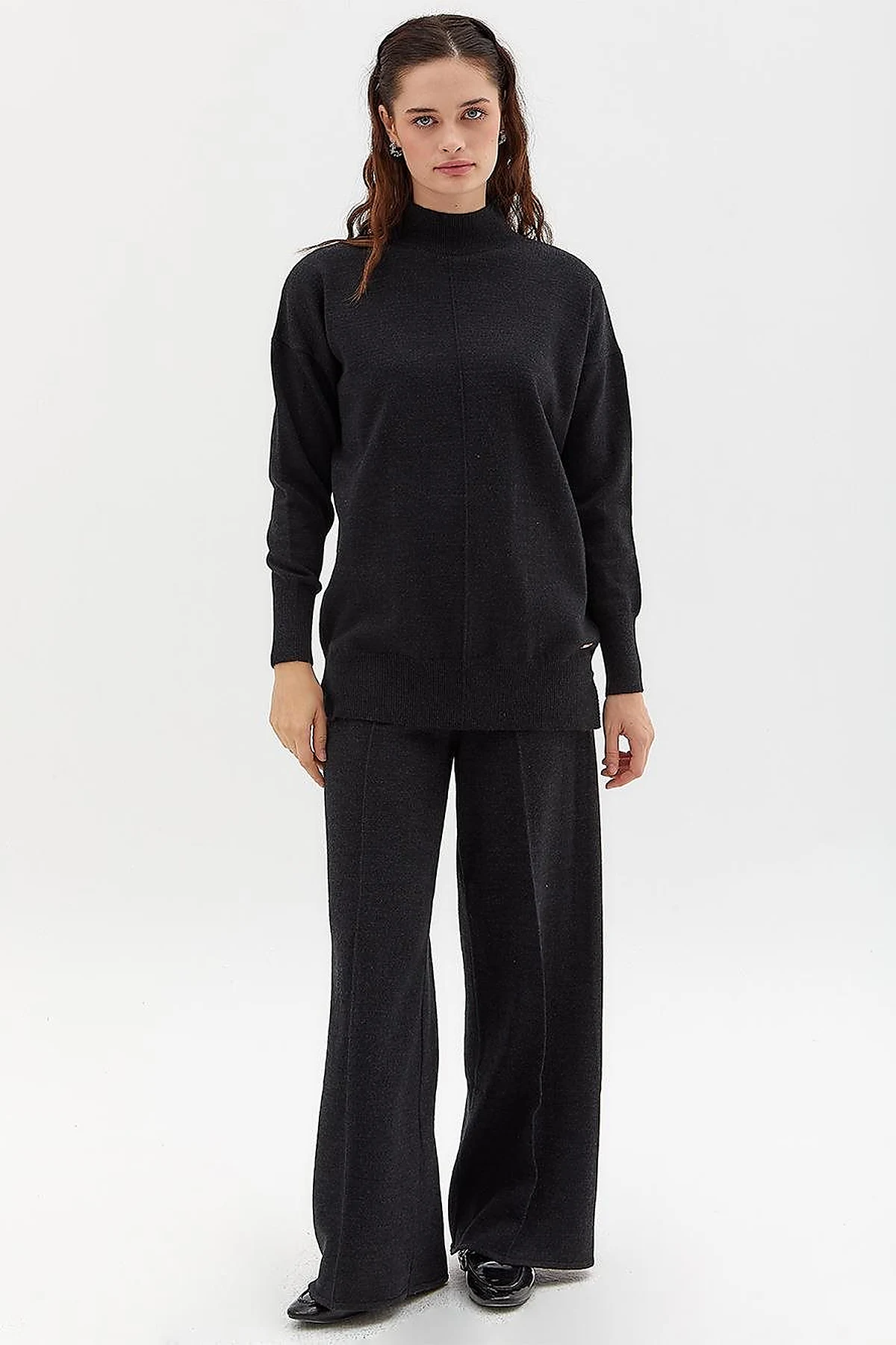 Knit Tunic with Stitch Details Black