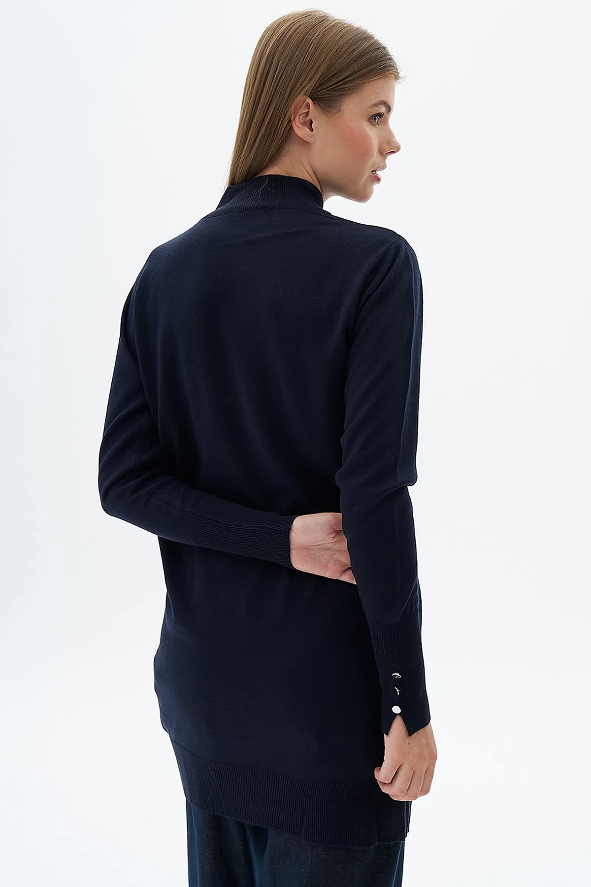 Turtleneck Basic Viscose Knit Tunic Navy Blue