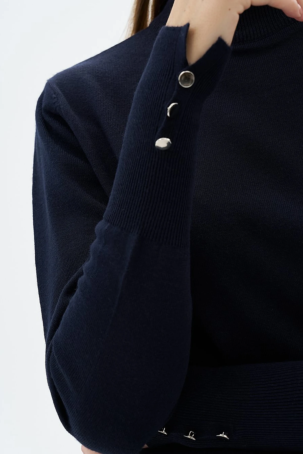 Turtleneck Basic Viscose Knit Tunic Navy Blue