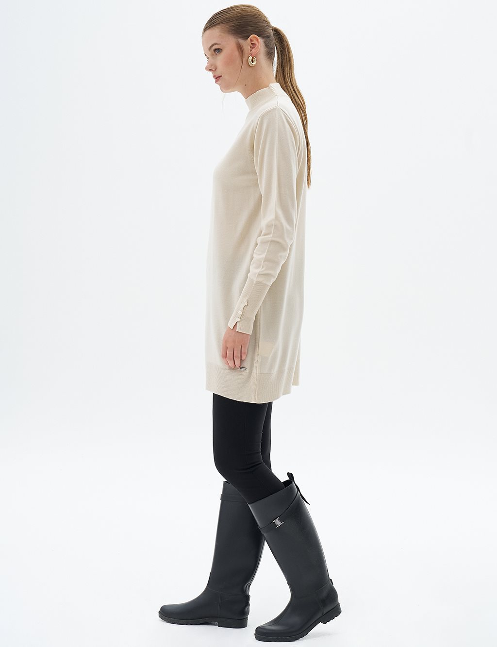 Turtleneck Basic Knitwear Tunic Cream