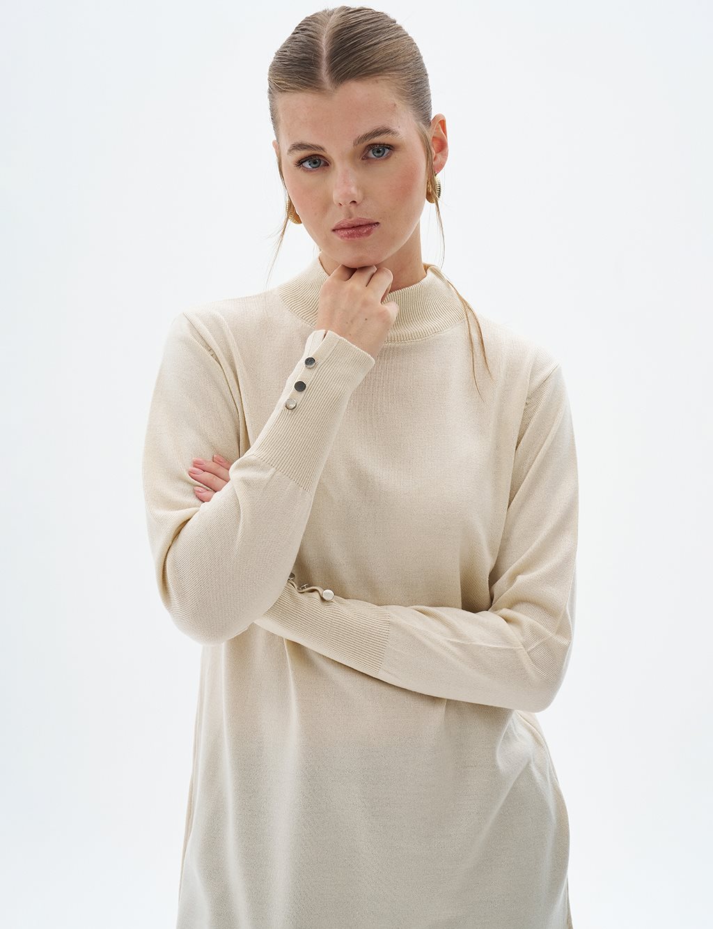 Turtleneck Basic Knitwear Tunic Cream