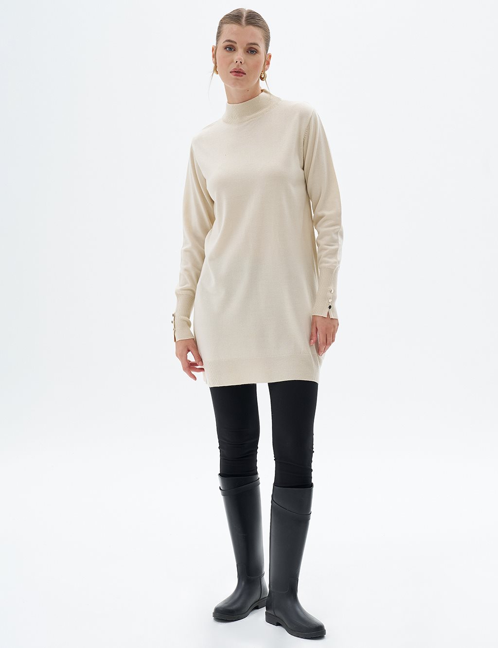 Turtleneck Basic Knitwear Tunic Cream