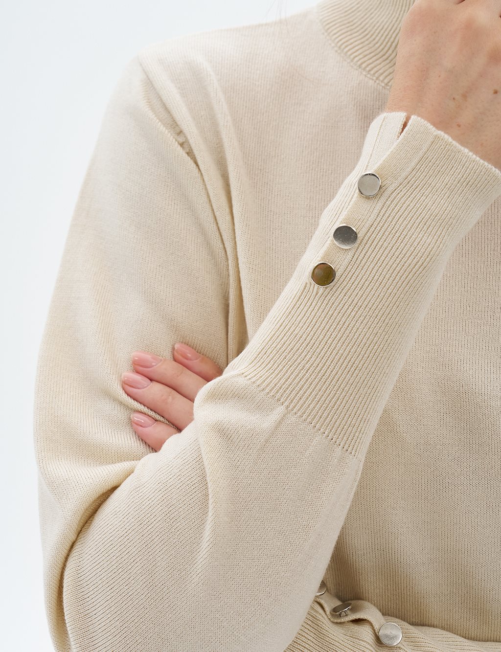 Turtleneck Basic Knitwear Tunic Cream