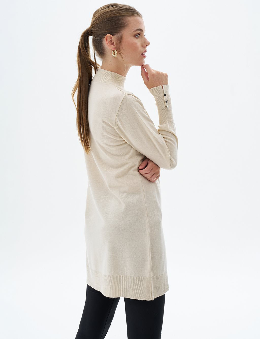 Turtleneck Basic Knitwear Tunic Cream