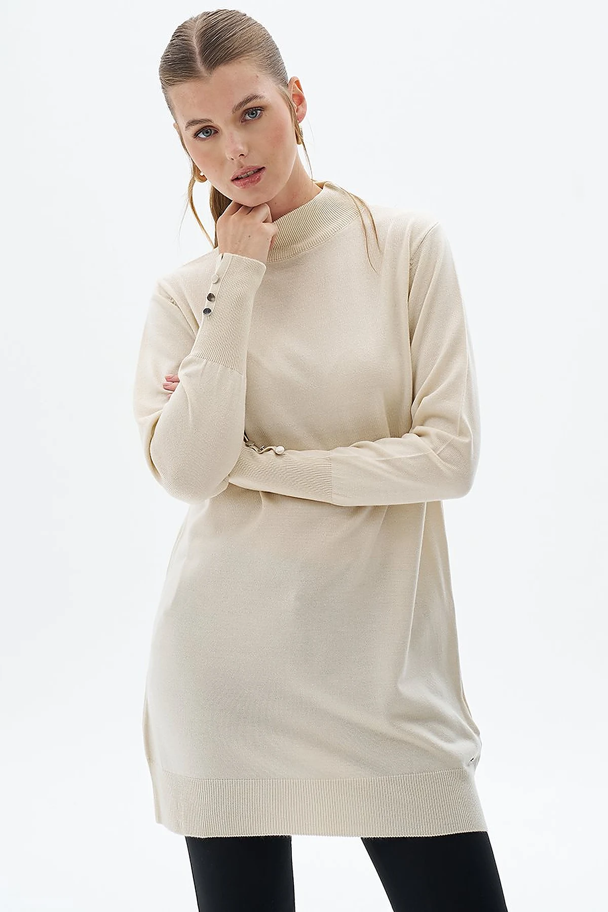 Turtleneck Basic Knitwear Tunic Cream