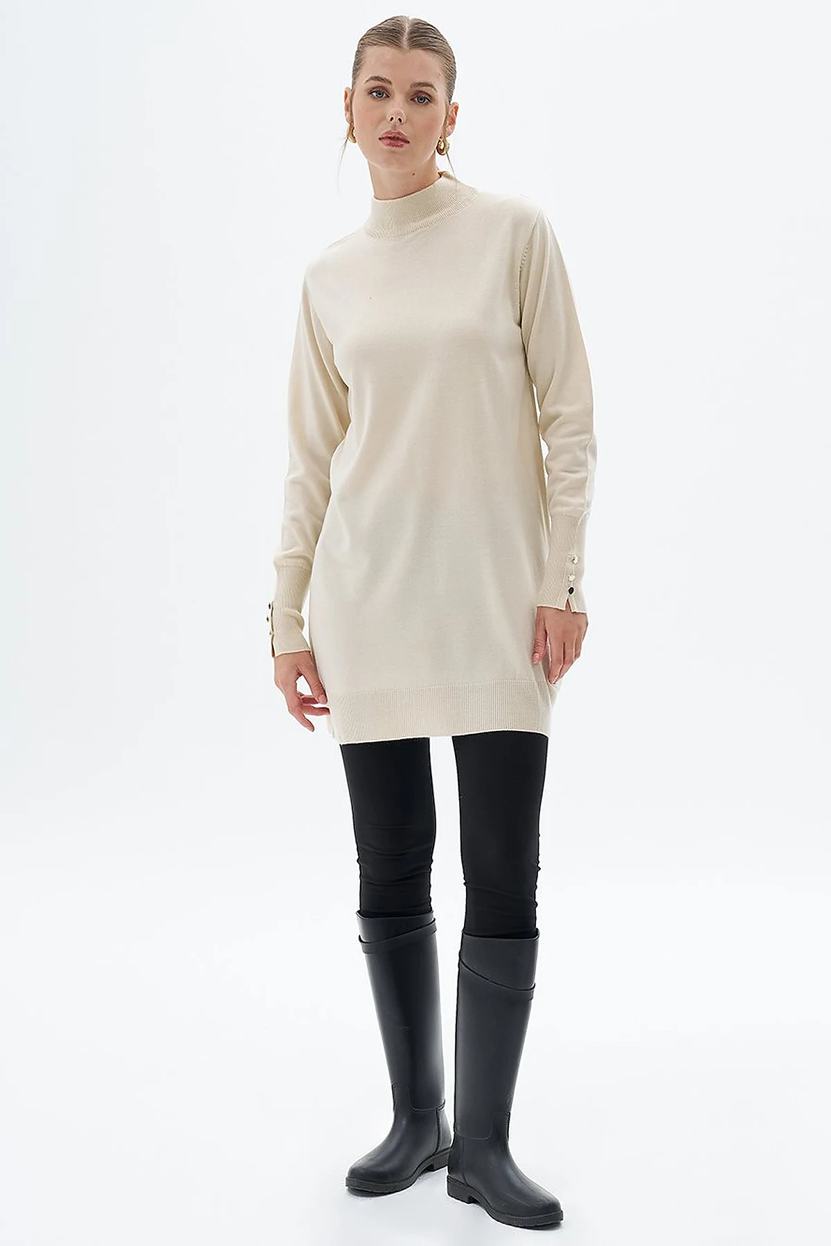 Turtleneck Basic Knitwear Tunic Cream