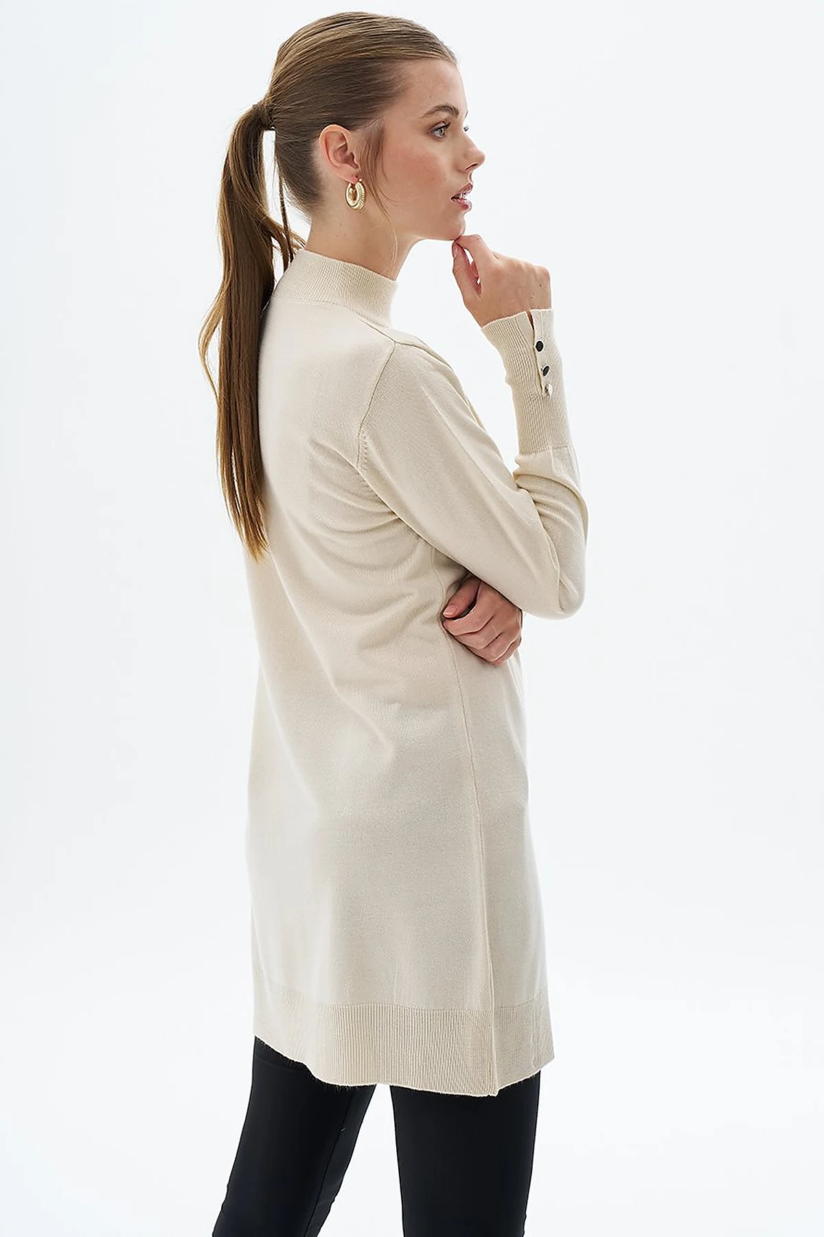 Turtleneck Basic Knitwear Tunic Cream