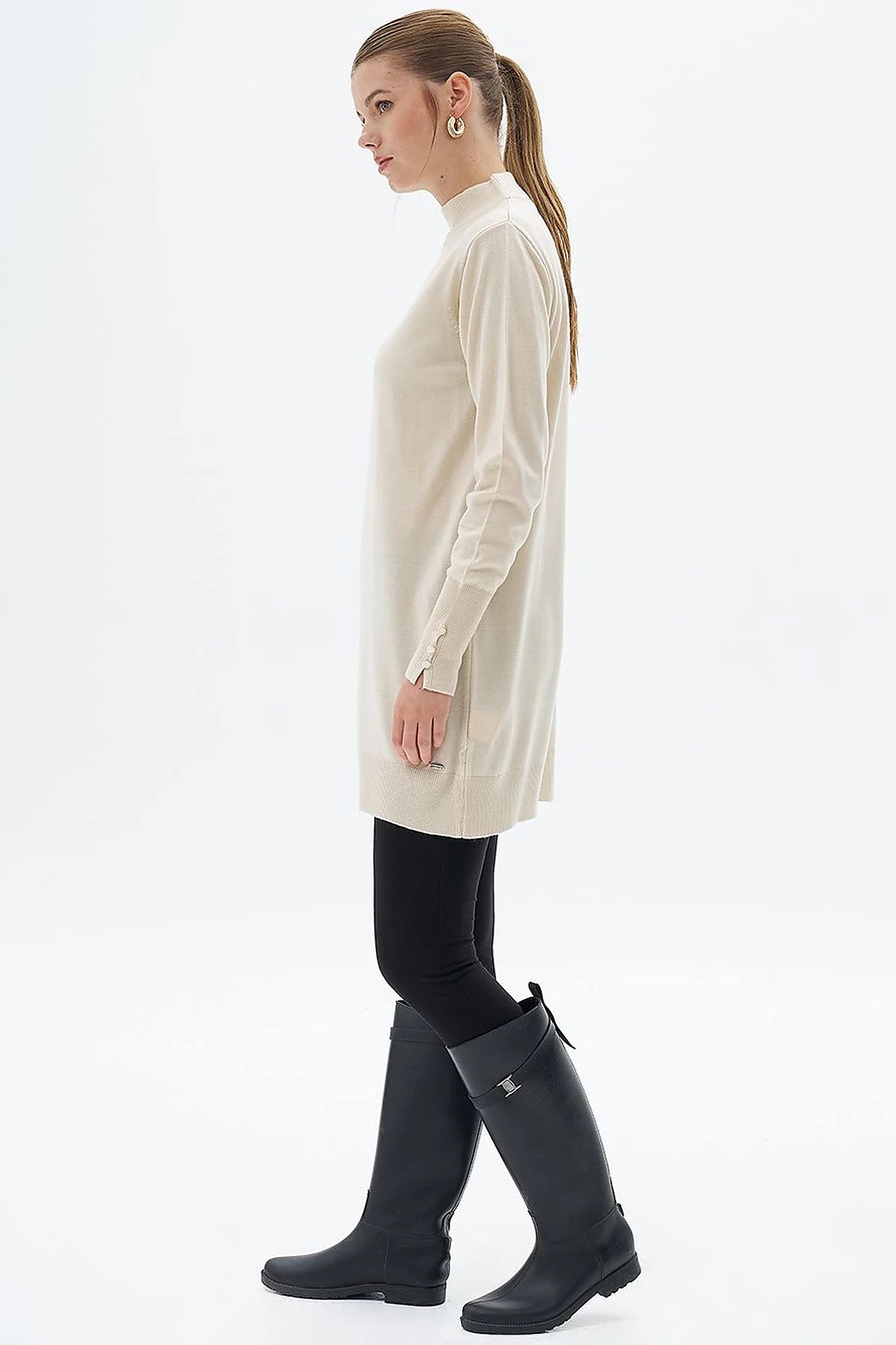 Turtleneck Basic Knitwear Tunic Cream