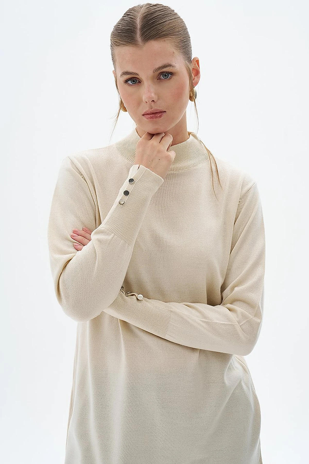 Turtleneck Basic Knitwear Tunic Cream