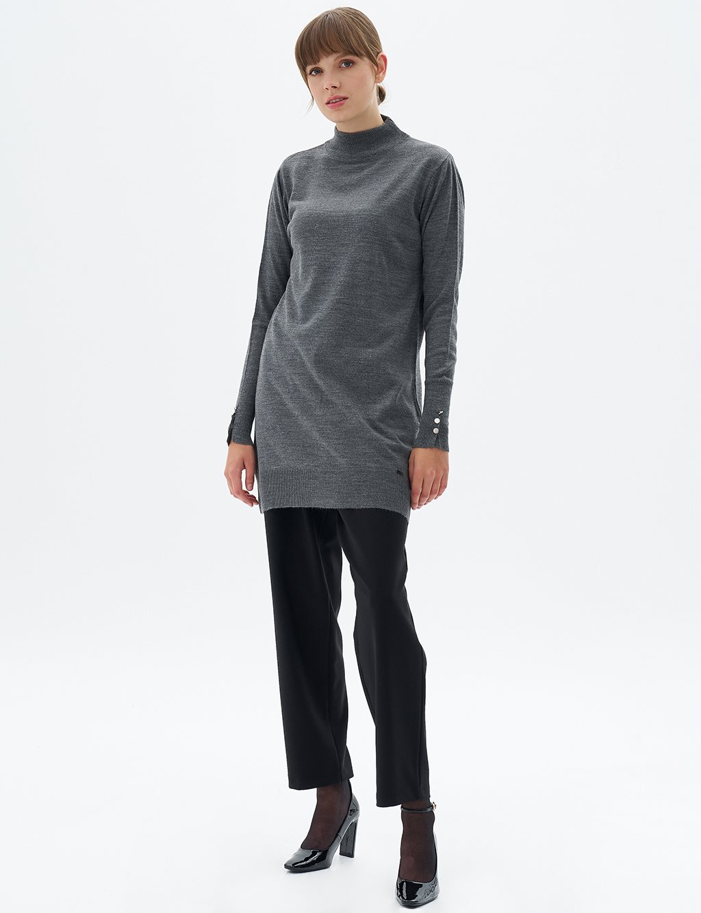 Turtleneck Basic Knitwear Tunic Anthracite