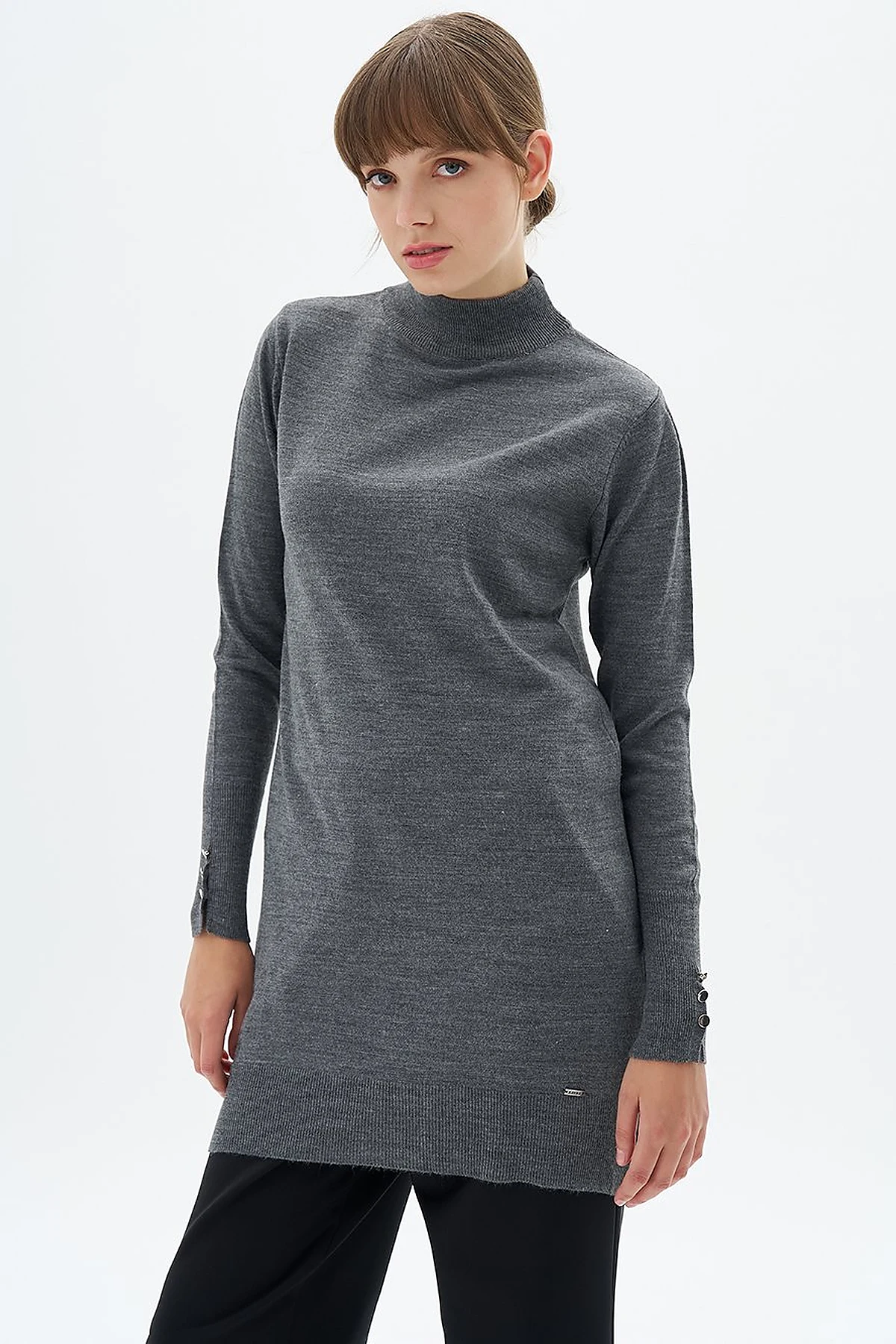 Turtleneck Basic Knit Tunic Anthracite