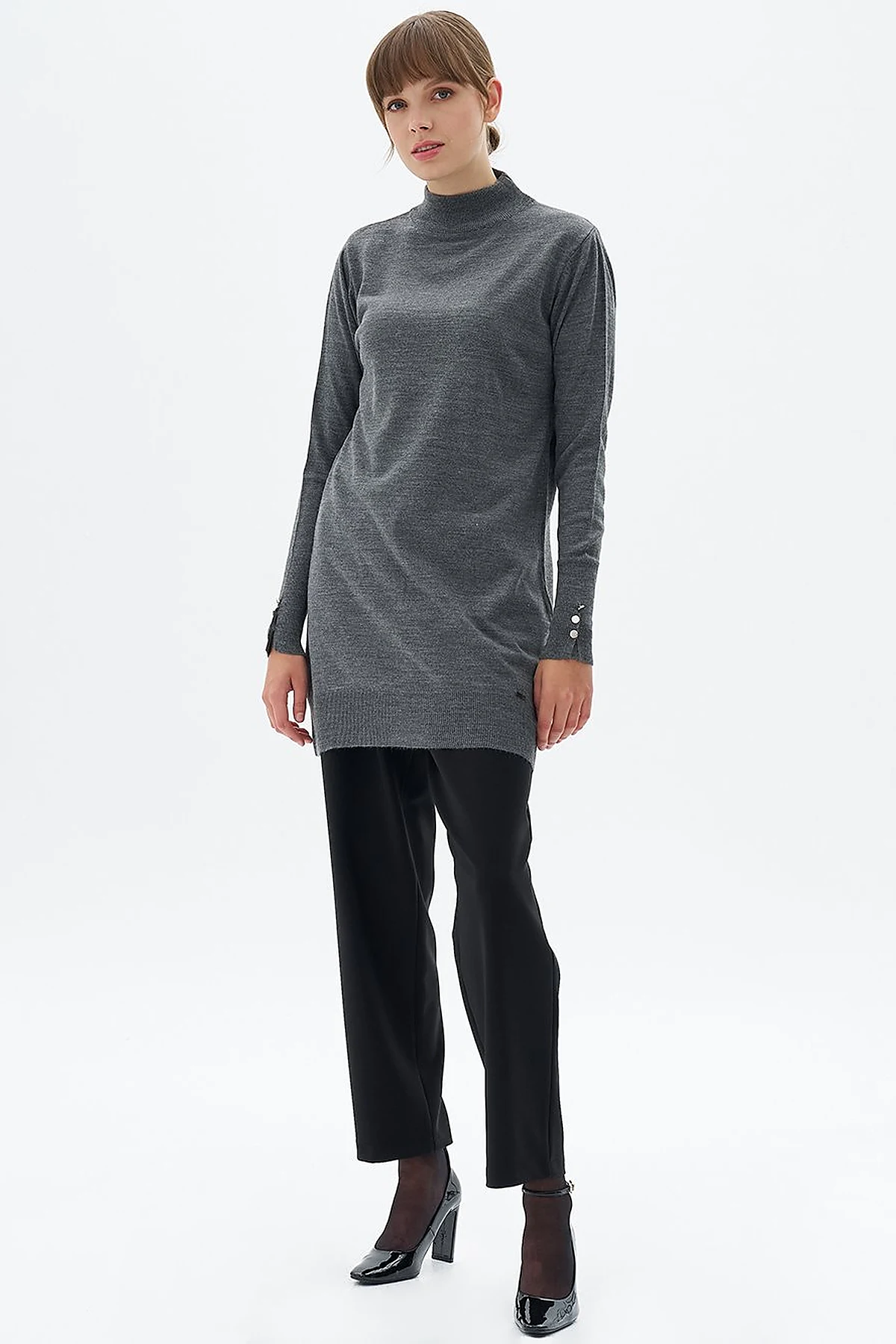 Turtleneck Basic Knit Tunic Anthracite