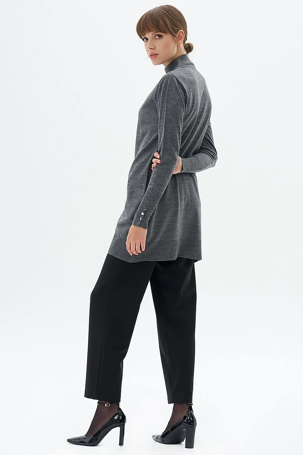 Turtleneck Basic Knit Tunic Anthracite