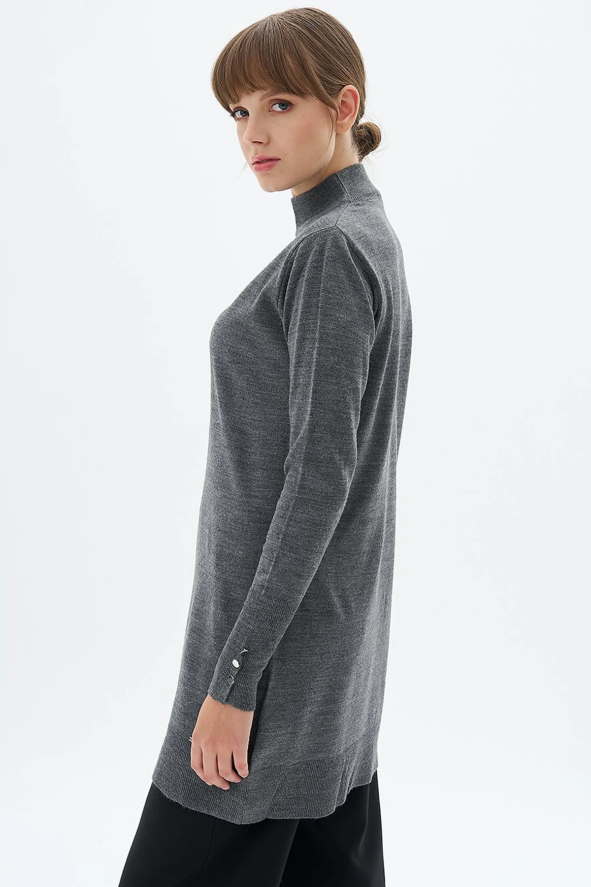 Turtleneck Basic Knit Tunic Anthracite
