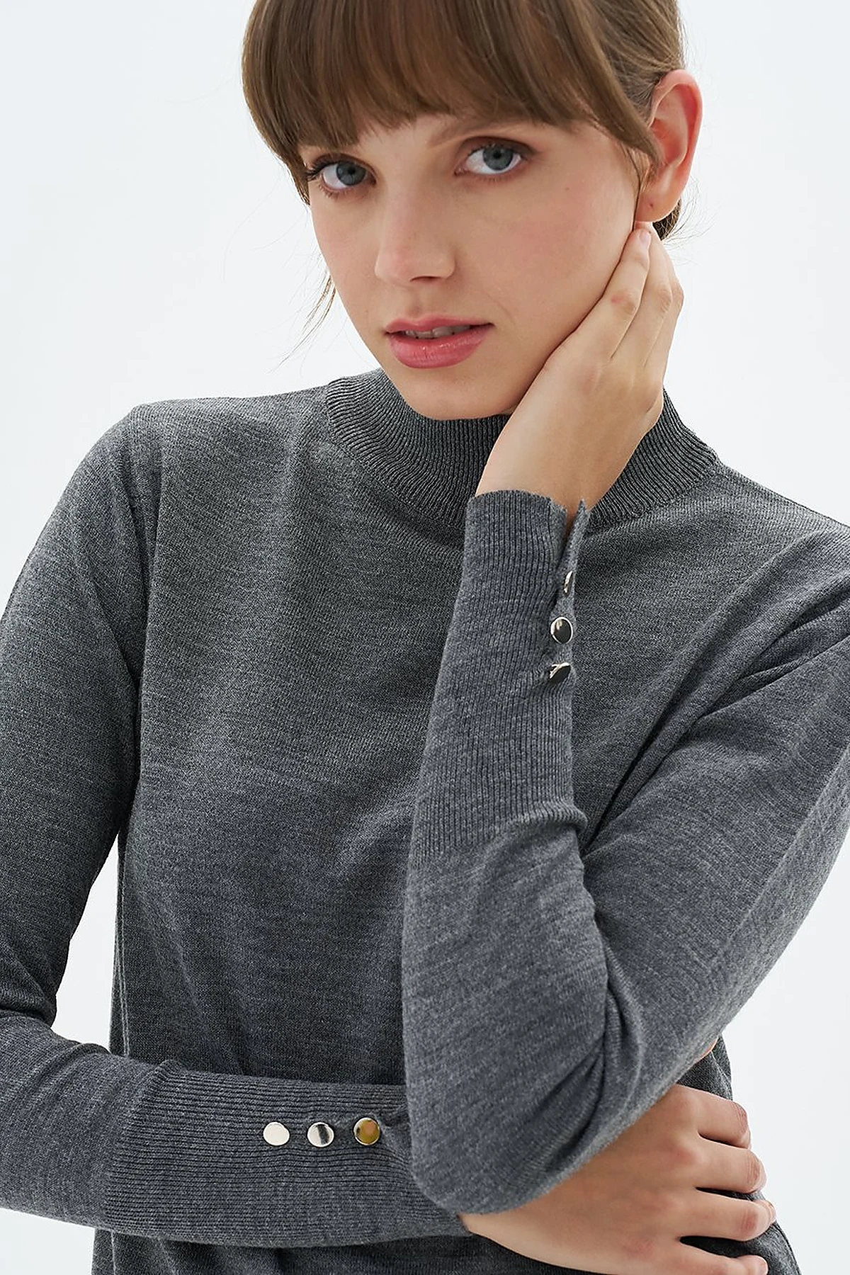 Turtleneck Basic Knit Tunic Anthracite