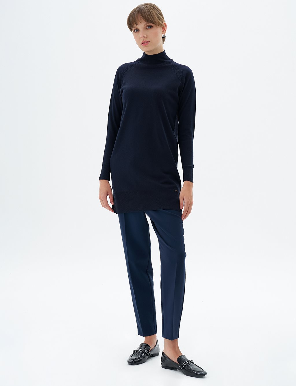 Half Turtleneck Knitwear Tunic Navy Blue