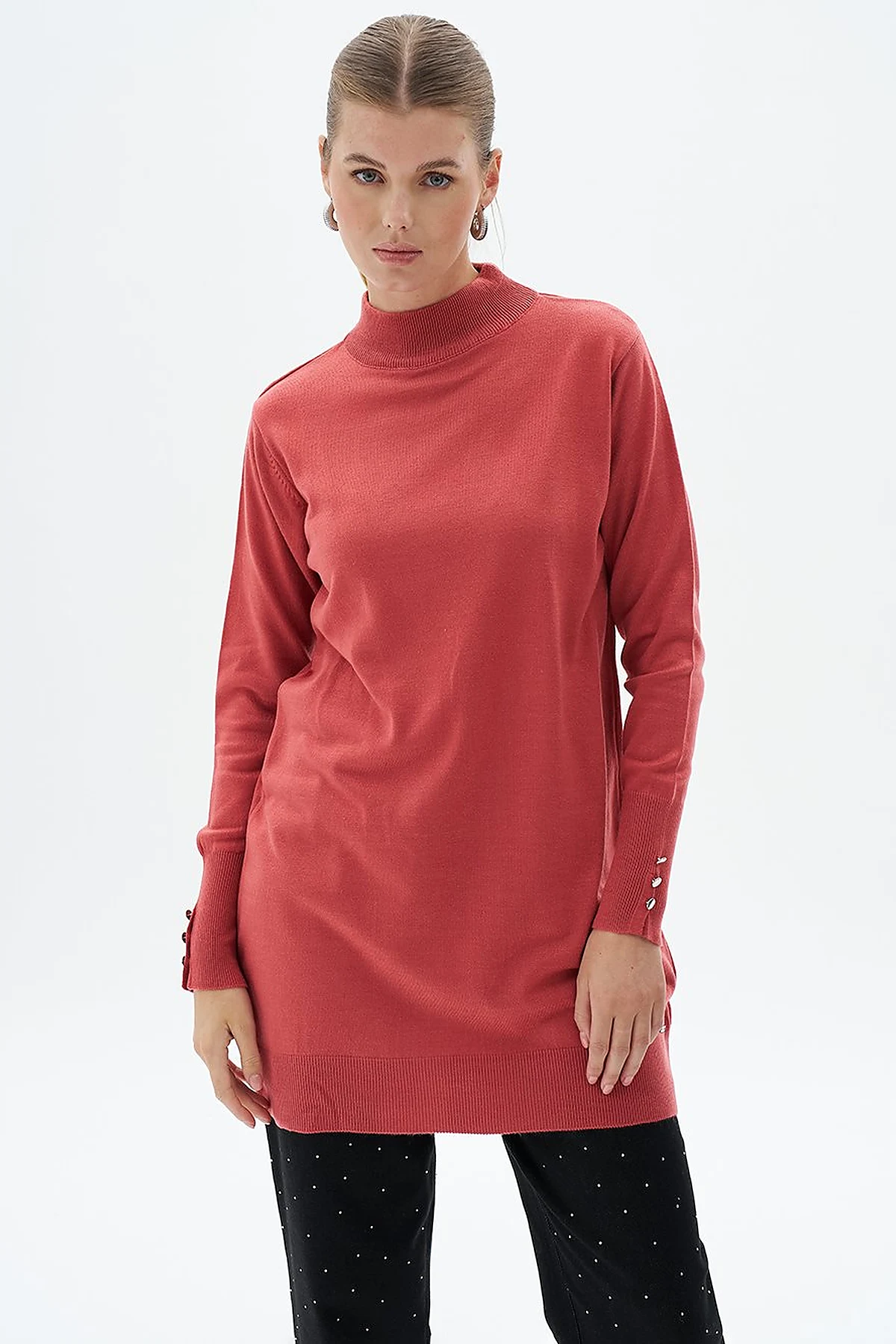 Turtleneck Basic Knitwear Tunic Dusty Rose