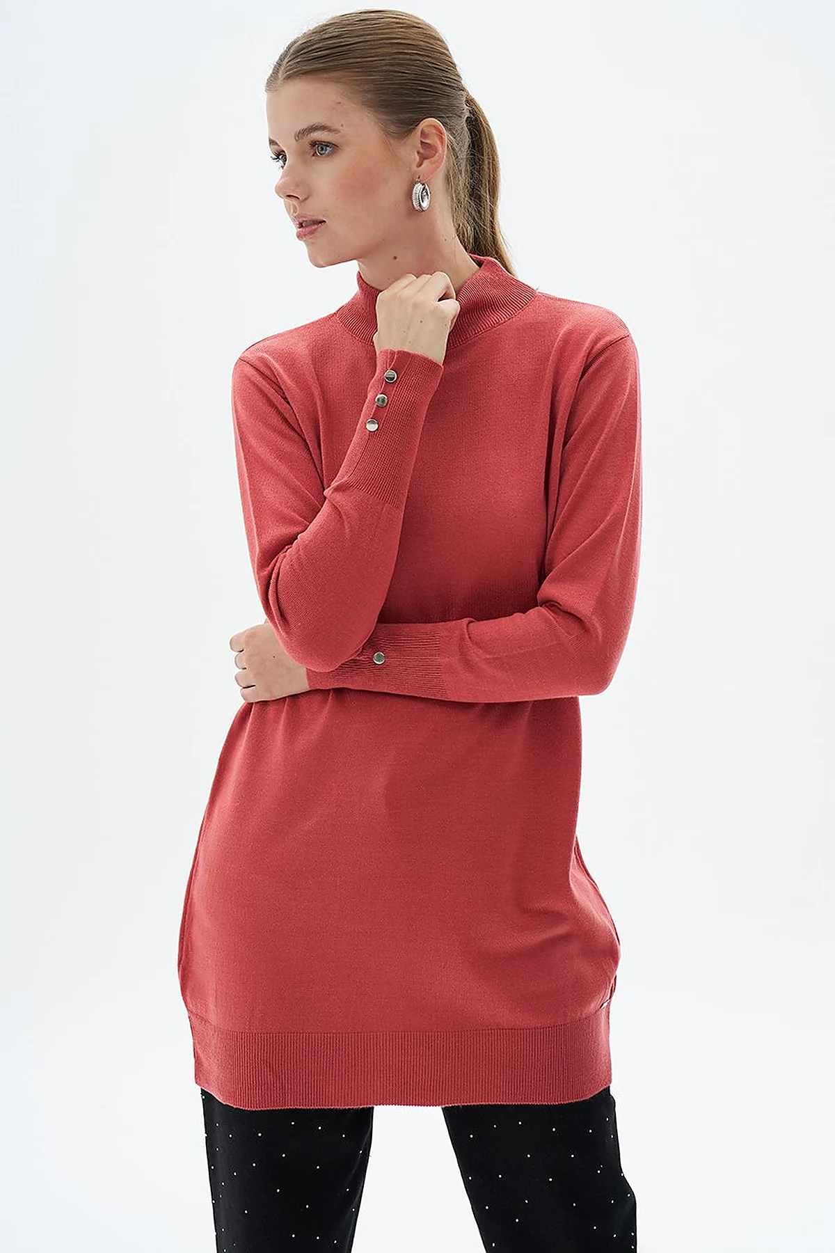 Turtleneck Basic Knitwear Tunic Dusty Rose