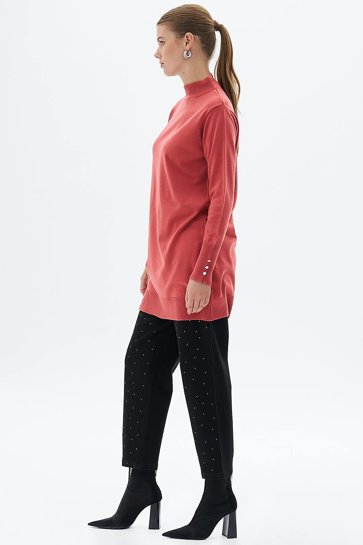 Turtleneck Basic Knitwear Tunic Dusty Rose