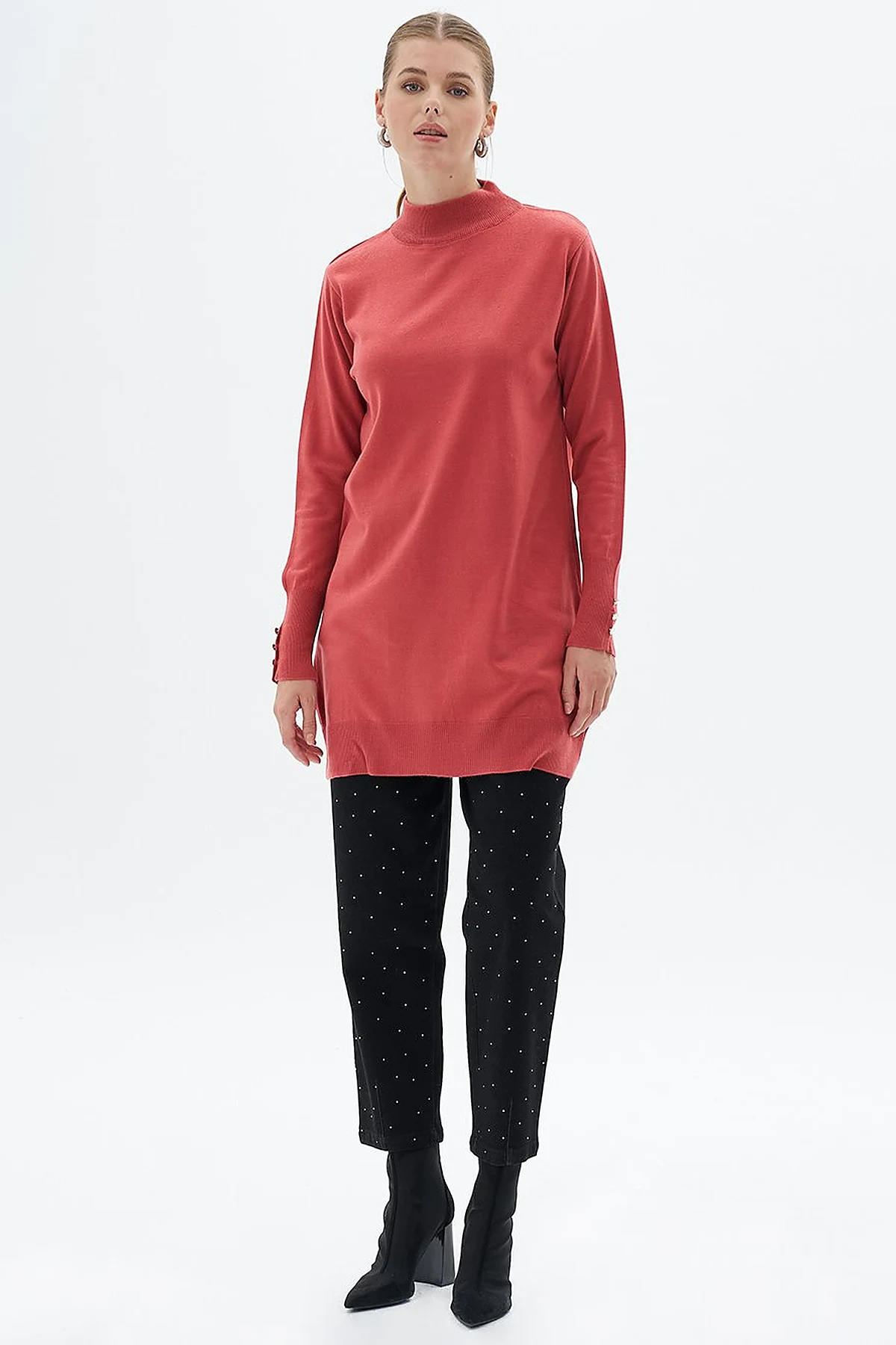 Turtleneck Basic Knitwear Tunic Dusty Rose