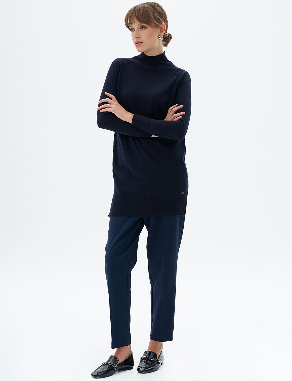 Half Turtleneck Knitwear Tunic Navy Blue